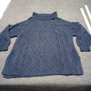 Vintage Knitting Needles Sweater Navy Blue Women Large Chunky Knit‎ 3/4 Sleeve